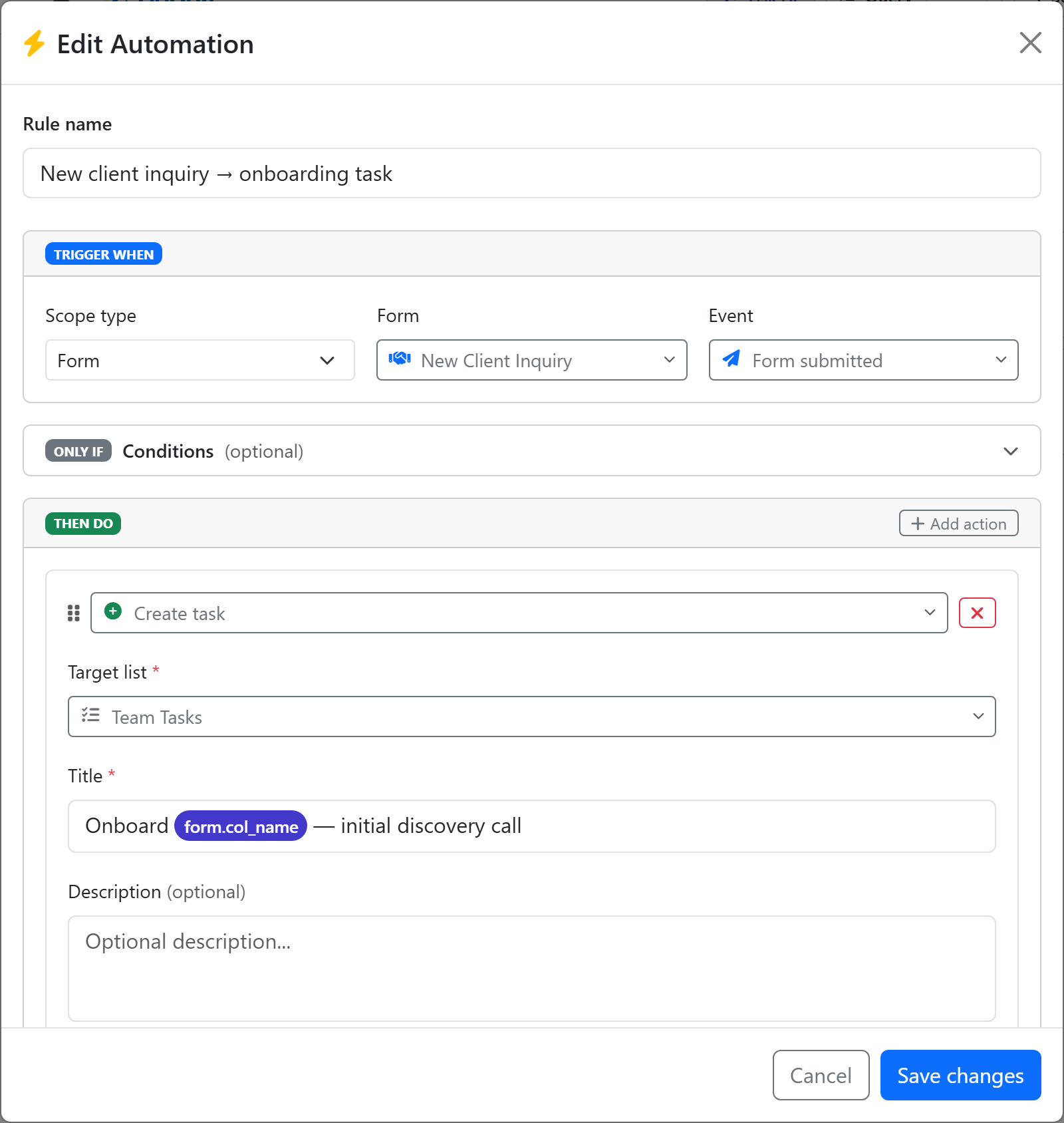 The automation builder — a 