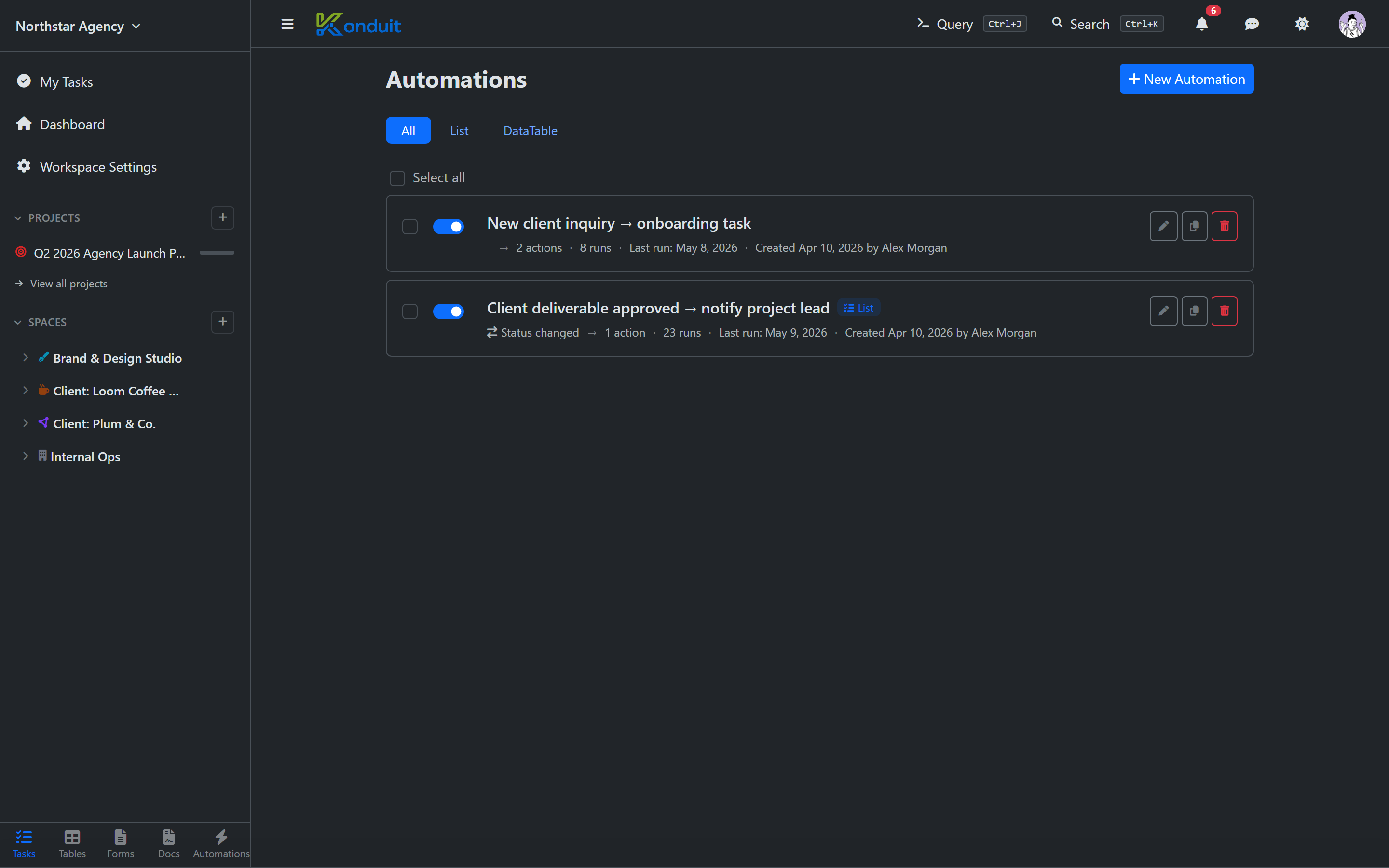 automation builder with trigger/condition/action