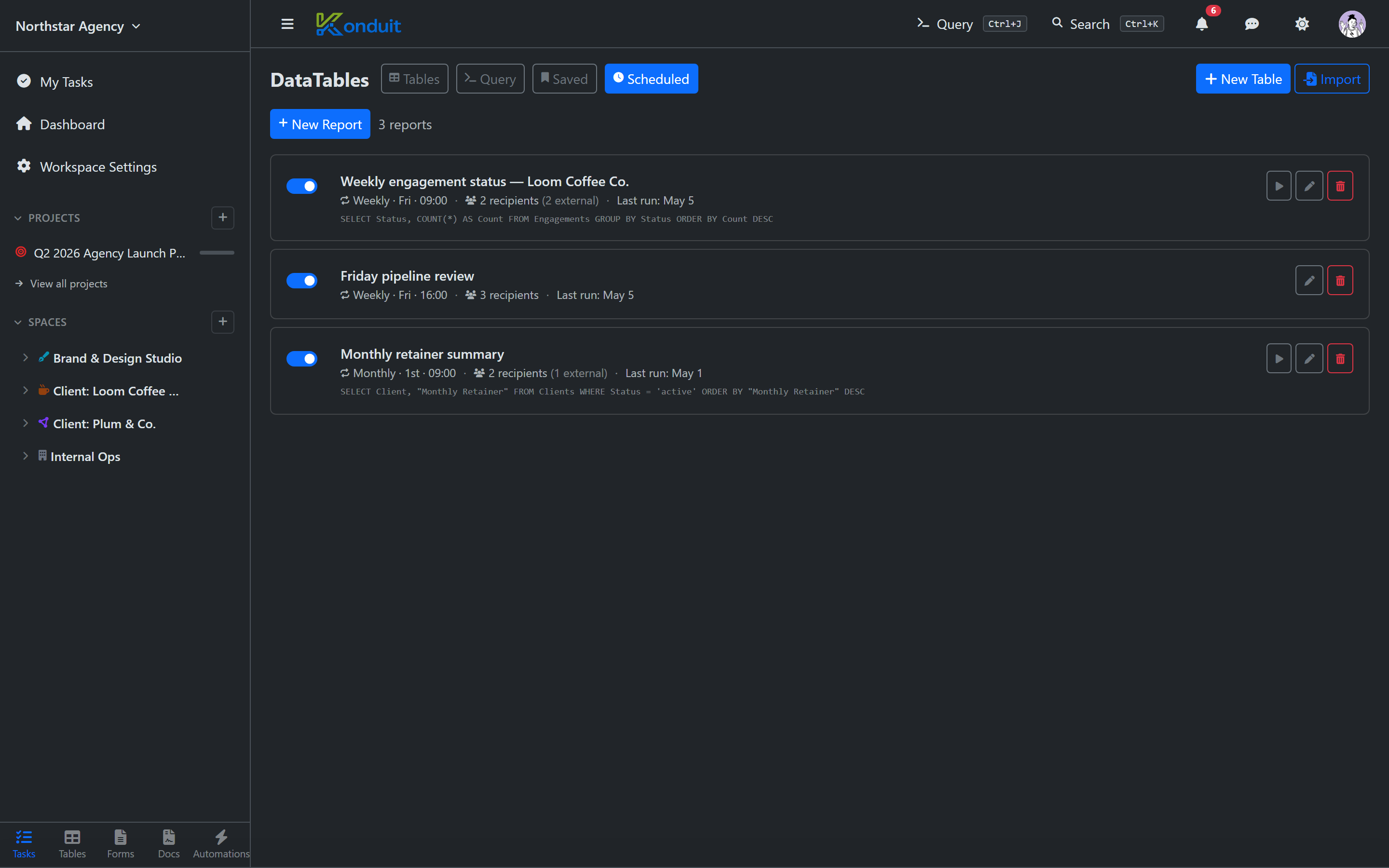 scheduled report config